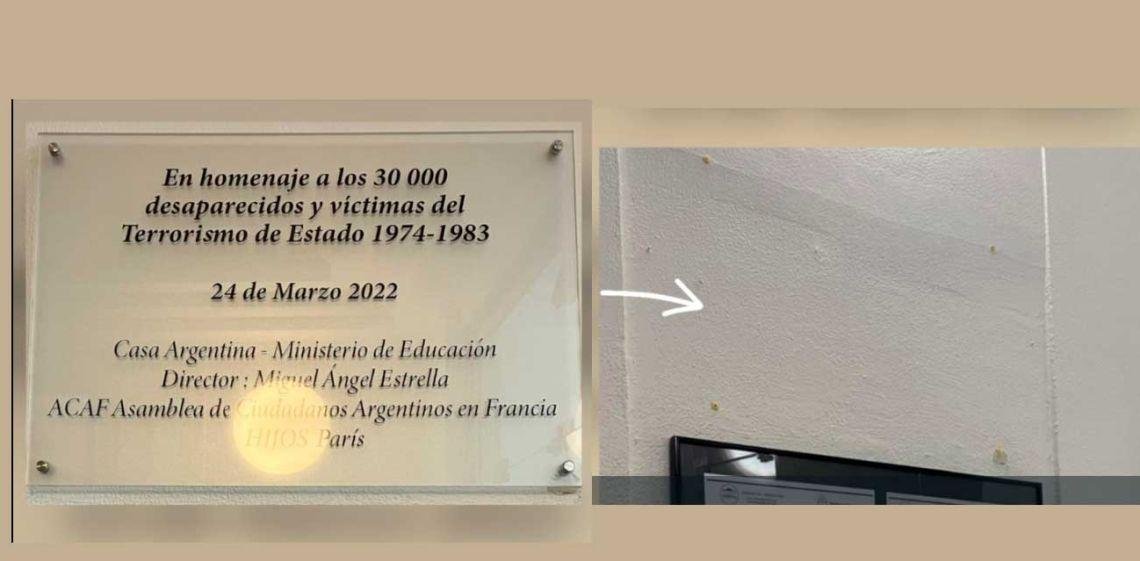 Sacaron la placa conmemorativa de las víctimas de la dictadura militar en la Casa Argentina en París