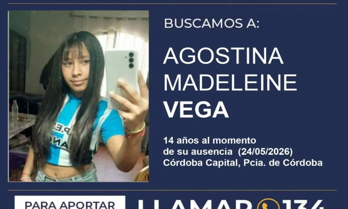 Intensifican en Córdoba la búsqueda de Agostina Vega, la adolescente de 14 años desaparecida desde el sábado
