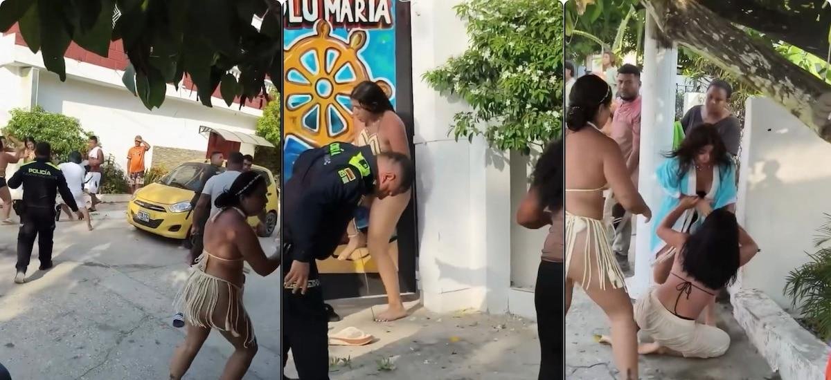 Video de pelea callejera de turistas en Coveñas se hizo viral: una mujer perdió el traje de baño