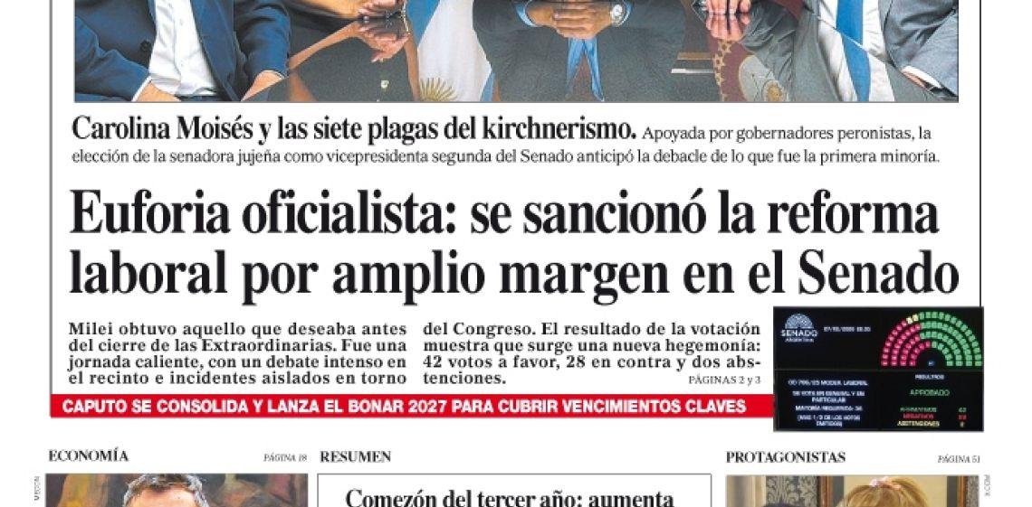 La tapa del Diario PERFIL del sábado 28 de febrero de 2026
