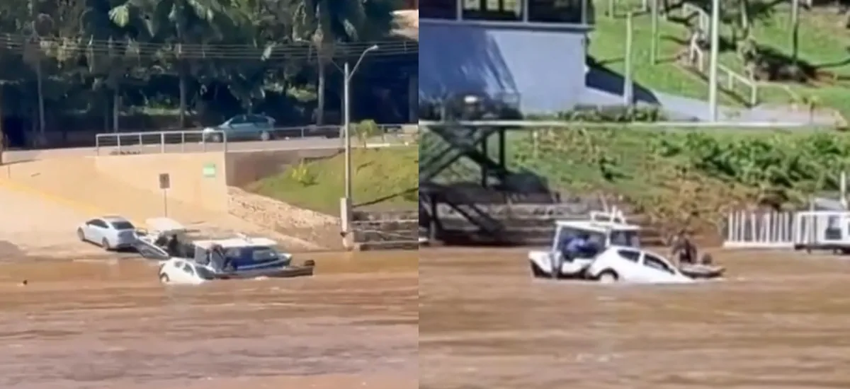 Misiones: un auto intentó cruzar el Río Uruguay en balsa, cayó al agua y el conductor fue rescatado por Prefectura