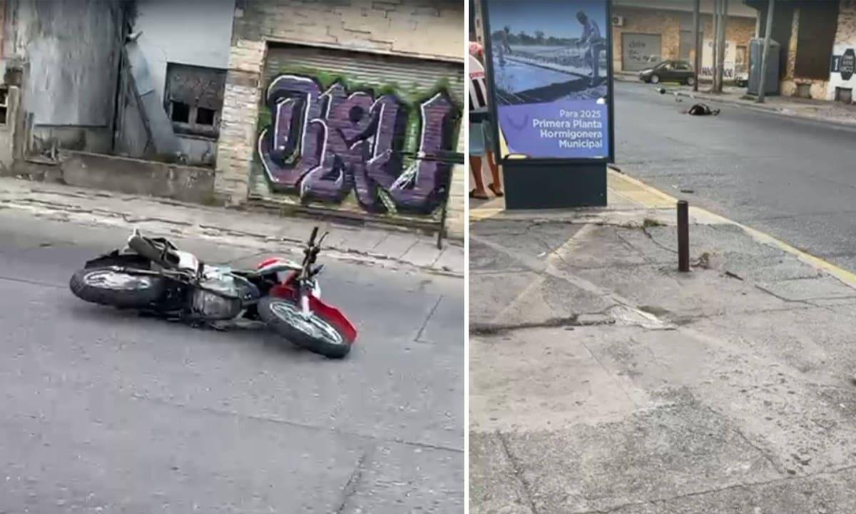 Video clave: el momento en el que un motociclista impacta con una soga que cruzaba una calle en Quilmes